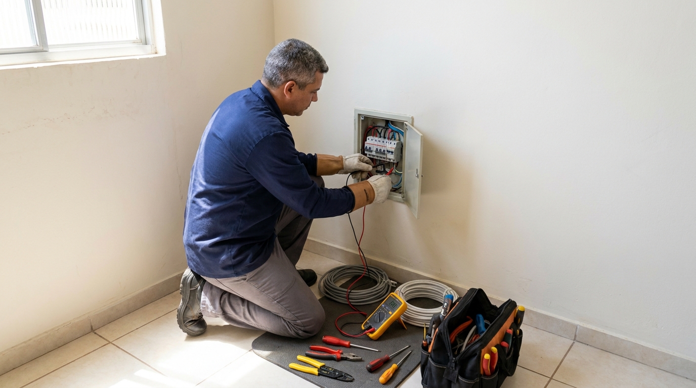 Eletricista realizando manutencao em Recife‑PE